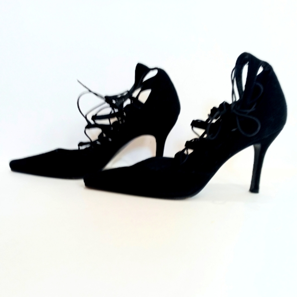 Sexy rare Vintage Stuart Weitzman strappy black stilletos.